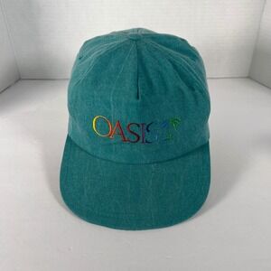 Oasis Rainbow Logo Trucker‎ Hat Palm Tree Adjustable Snapback Teal Green vintage